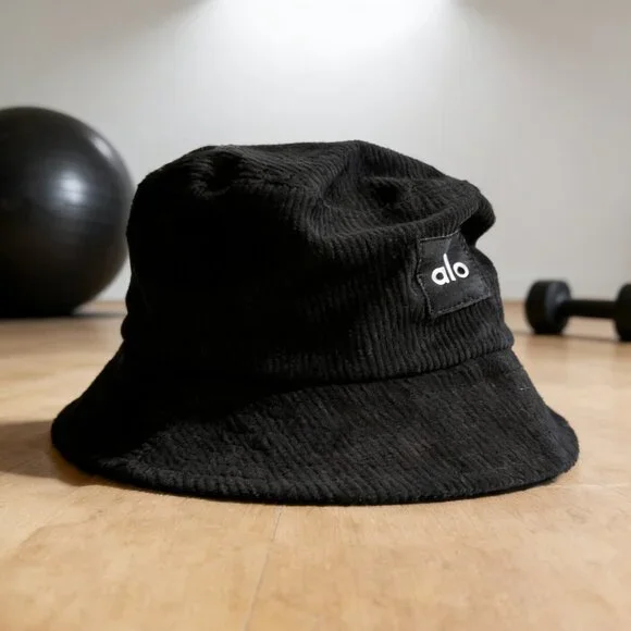 Alo Jet Black Logo Corduroy Bucket Cap - Picture 3 of 6